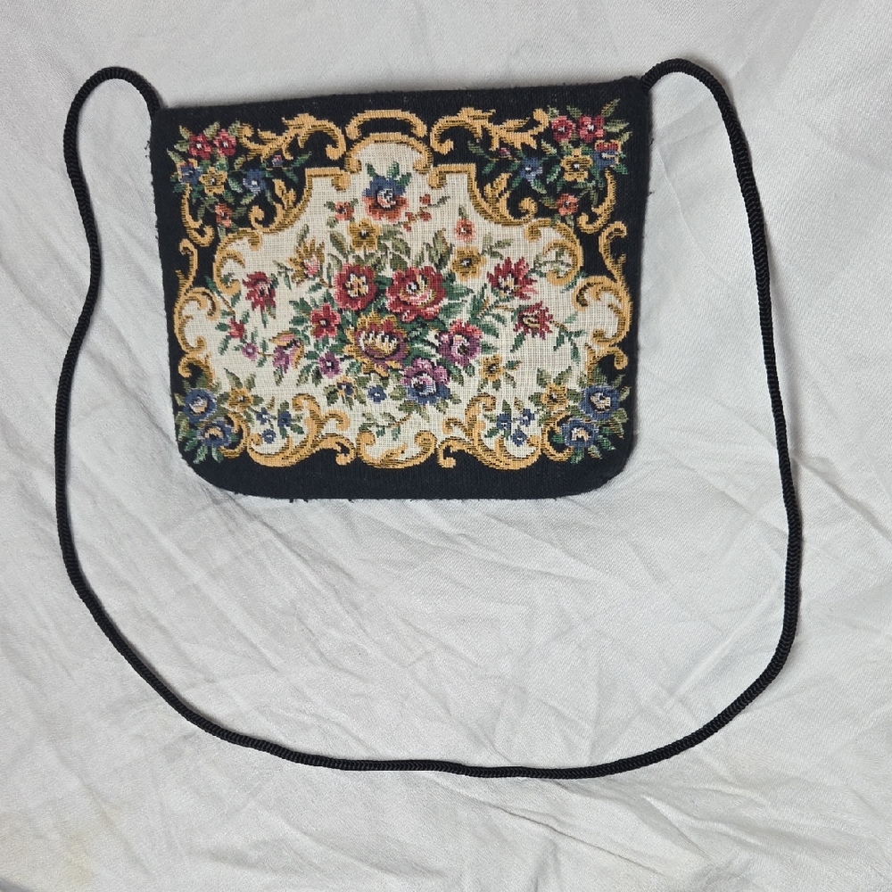 La Regale Black and Gold Floral Mini Bag